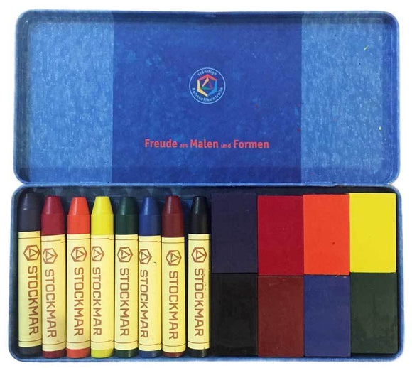 Stockmar Wax Crayon with Black (8 Sticks + 8 Blocks in a Tin)